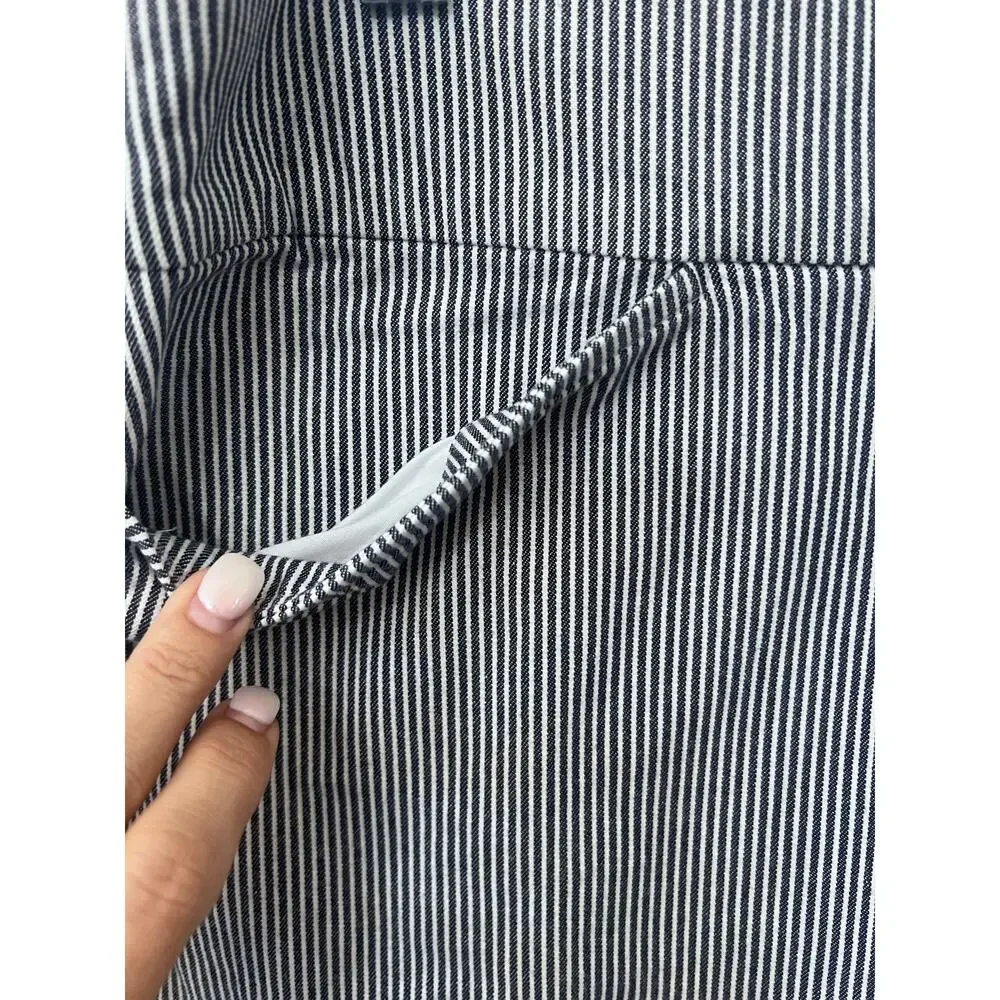 Talbots Outlet Pencil Skirt Sz 10 Blue White Stripe Pocket Cotton Stretch Preppy